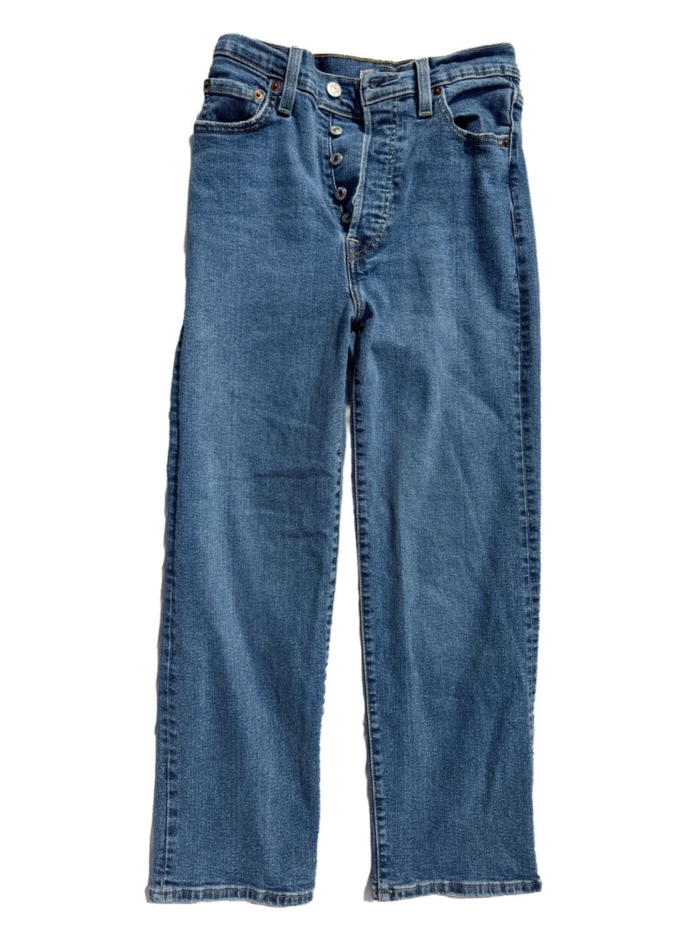 Levi's Premium Ribcage Straight Ankle Jeans Middle Road Wash 26x27 Button Fly